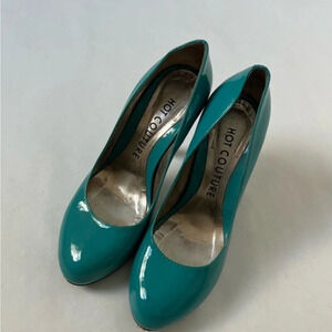 Hot Couture Women's Pumps Shoes Blue Patent Leather Heels Eu 37 US 6.5